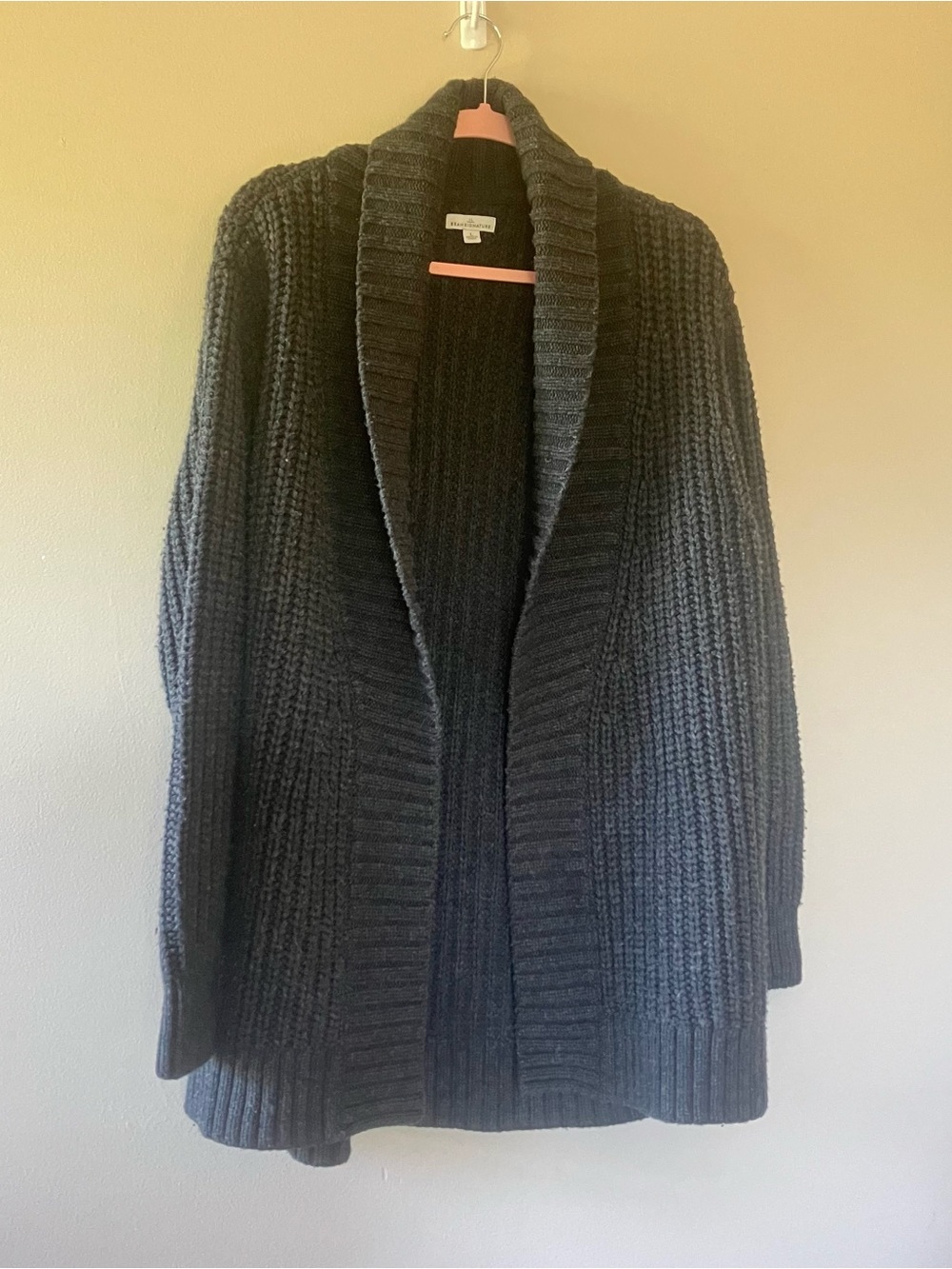 LL Bean Signature Grey Chunky Shawl-Collar Open Cardigan size Large